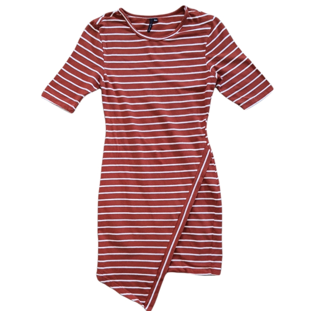 Pink Blossom Orange Striped Asymmetrical Dress